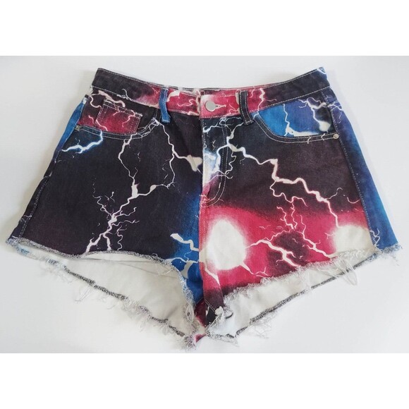 High Waisted Lightning Jean Shorts With Raw Hem Womens Size Medium or 28" Waist - Picture 1 of 6